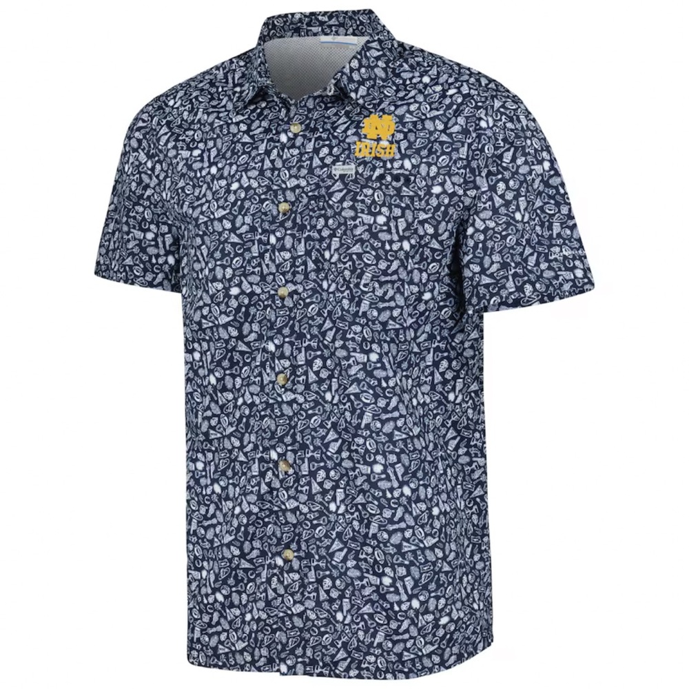 NWT Columbia Navy Patterned Notre Dame Casual Shirt